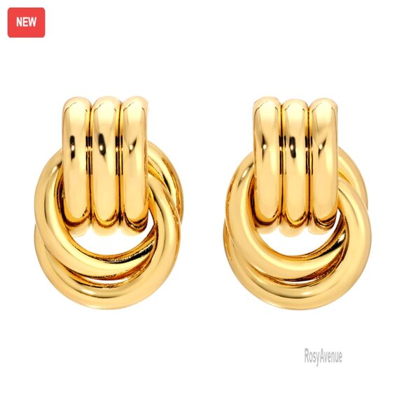 Gold Plated Baby Knot Stud Earrings Lightweight Sculptural Jewelry